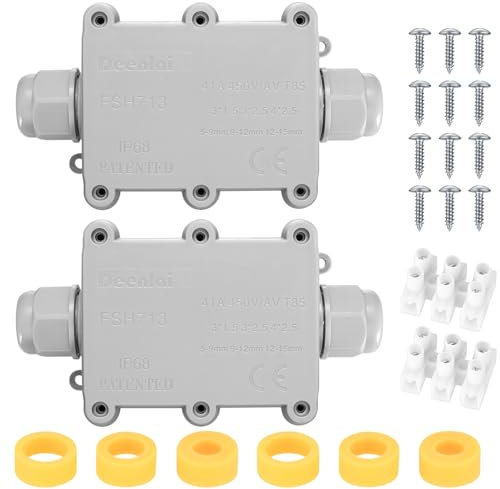 2 Pcs IP68 Waterproof Junction Box Outdoor, 2 Way Outdoor Electrical Cable Connectors, Waterproof Electrical Junction Box for 5-15MM Diameter Cable Connection Wire Connectors, grey