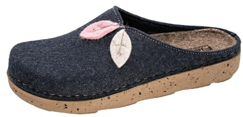 Fischer Damen Hausschuh Blätter Applikation Filz Pantoffel Dicke Sohle 646302, Größe:42 EU, Farbe:Blau