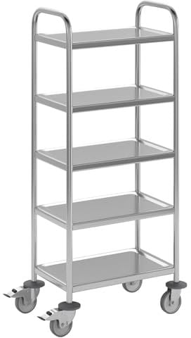 eurokraft | Edelstahl-Servierwagen | 5 Etagen | LxBxH 705 x 405 x 1300 mm