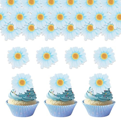 DazzJoy 48 Stk Gänseblümchen Essbare Blumen für Torte, Hochzeit und Kuchen - Esspapier Blüten Deko