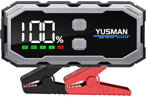 YUSMAN Arrancador de Baterias de Coches, 4000A 12V para 7L de Gasolina o 5L de Diésel, Arrancador Coche Portatil con Pantalla LCD, Jump Starter con 3 Modos LED, Carga Rápid