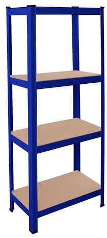 OcioDual Schwerlastregal Blau Tiny, Haushaltsregal, Kellerregal, Standregal, Metallregal, 150x60x30cm, Regal Keller, Regale für Kellerraum, Küchen Organizer Regal, 240kg, 4 MDF-Regale