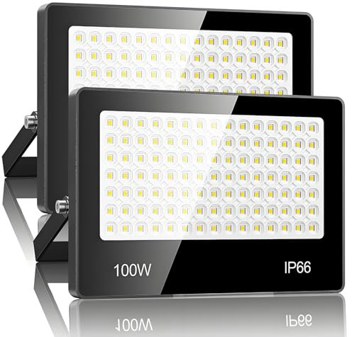 LED Strahler Außen 100W 2 Stück - 10000LM 6500K Kaltweiß Superhell LED Fluter Außen, IP66 Wasserdicht außenstrahler Scheinwerfer für Stadion, Terrasse, Straße, Garage
