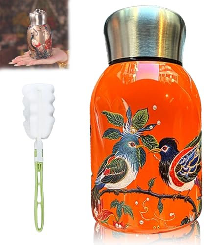 Borraccia termica elegante e portatile, 300 ml, a tenuta stagna, in acciaio inox, con motivo floreale vintage, mantiene le bevande calde o fredde (uccello arancione)