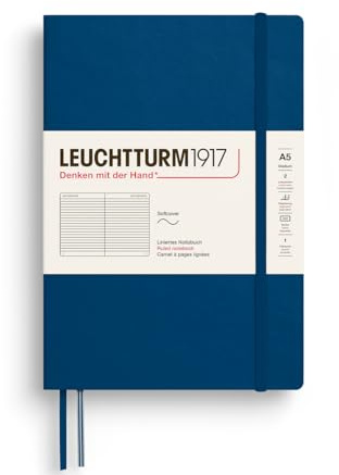 LEUCHTTURM1917 374004 Notebook Medium (A5), Softcover, 123 Numbered Pages, Indigo, Ruled