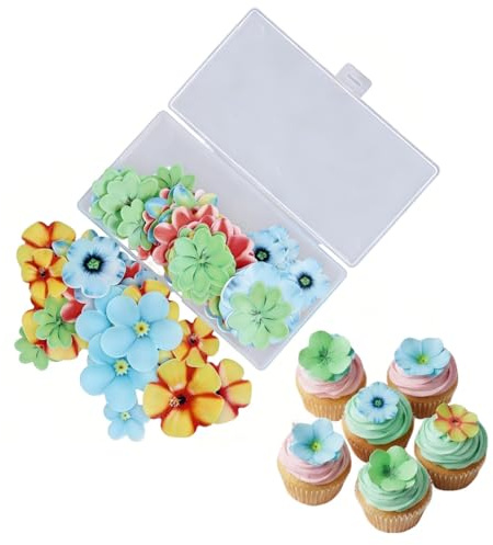 90 Pièces Fleurs Comestibles, Cupcake Toppers en Papier de Riz, Décoration de Gâteau Multicolore, Comestibles Toppers Gâteau pour Mariage Anniversaire Fête de Douche de Bébé