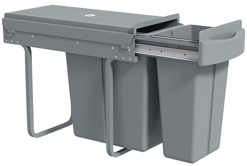 HOMCOM Poubelle Cuisine Coulissante Encastrable 30L Sous Couvercle Givré