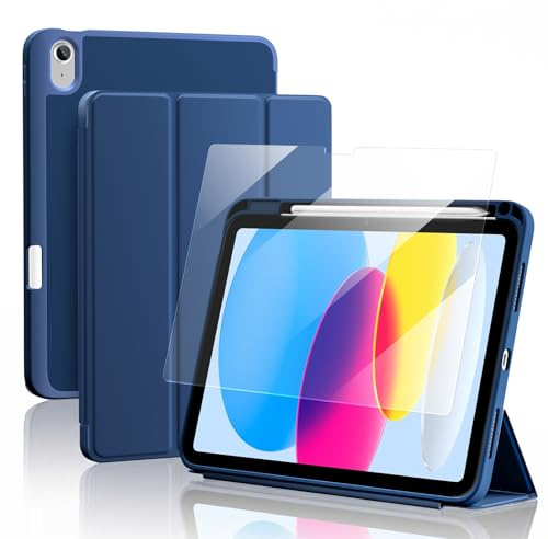 ProCase Funda para iPad A16 11ª/10ª Generación (2025/2022) con 1 Protector de Pantalla, Soporte Lápiz, TPU Suave, Compatible con Touch ID y Activación/Suspensión Automática - Azul Marino