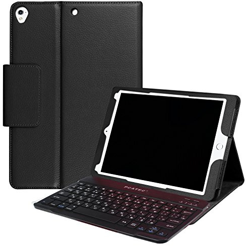 PCATEC New iPad9.7/Pro9.7/air1/2 Keyboard Cover - [New Detachable Version] Detachable Hidden Wireless Bluetooth Keyboard Muti-angle Folio PU Leather Case Smart Cover (Black)