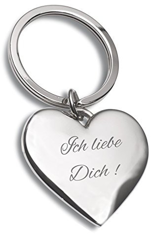 Laser Tattoo Schlüsselanhänger Herz silber mit Gravur Ich liebe Dich! - Ideal als Geschenkidee am Valentinstag oder für Verliebte