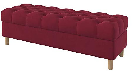 Furninero - Tiefer gepolsterter Sitzbank Sitzhocker Sitzruhe Betthocker Ottomane, mit Stauraum, Gerundete Beine, 140 cm breit, Majestic Velvet Wine Red Stoff (Licht zu reinigende), Rot