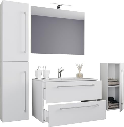 VCM 5-TLG. Waschplatz Waschtisch Badmöbel Set Waschbecken Badinos Schublade Spiegel 60, Schwarz