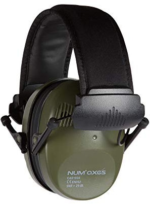 NUM'AXES - Casque Antibruit Électronique CAS1034 b - Tir, Chasse, Jardinage - 2 Micros Haute Fréquence - Kaki