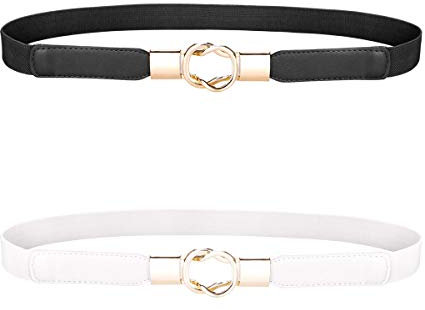 MELLIEX 2 Stück Damen Elastischer Taillengürtel Dünner Taillen Gürtel Schmaler Kleidgürtel, Schwarz und Weiß