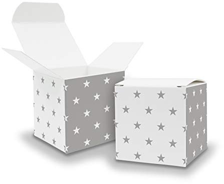 itenga Geschenkboxen Würfel aus Karton Bedruckt mit Muster - Adventskalender Gastgeschenk zum Füllen und Dekorieren 6,5x6,5cm (Sterne, 25)