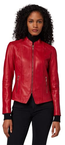 RICANO Abigale, Damen Lederjacke (Slim Fit), Lamm Nappa Echtleder (Schwarz, Braun, Cognac, Rot, Blau) (Rot, M (38))