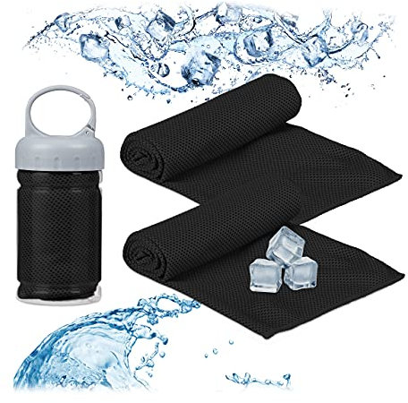 Relaxdays Kühlendes Handtuch, 2er Pack, Mikrofaser, Kühltücher Hals, Sport & Fitness, Kühlhandtuch, 90 x 30 cm, schwarz, 10027811_46