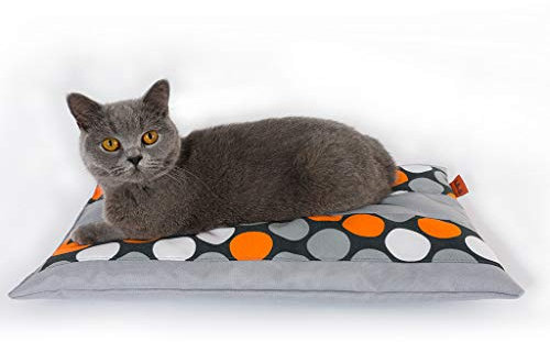 Halkalife - Cuscino per gatti con base antiscivolo, per davanzale per gatti, impermeabile, a pois arancioni