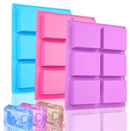 3 Stück Silikonform Rechteckig, Bolatus Seifenform 6-Cavity Silikonformen Seife DIY Silikon Form für Backen Kuchen Schokolade Biscuit Eiswürfel Selbstgemachte Handarbeit (Rosa + Blau + Lila)