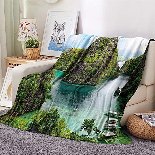 Chickw1 Flanelldecke Kuscheldecke, 3D Landschaft Drucken Wohndecke Weiche Warm Decke Flauschige TV-Decke Mikrofaserdecke Sofadecke oder Bettüberwurf Tagesdecke (Berg & Fluss,160x200cm)