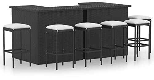 vidaXL Gartenbar Set 8-TLG. mit Kissen Theke Bar Tresen Gartentheke Bartisch Stehtisch Barhocker Barstuhl Gartenmöbel Poly Rattan Schwarz