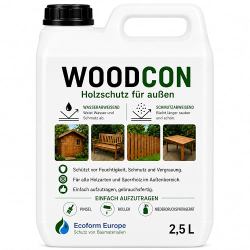 Woodcon Holzversiegelung | Holz und Multiplex wasserabweisend machen | Holzschutz | ergiebig | kein Mattglanz | überstreichbar | 2.5 liter