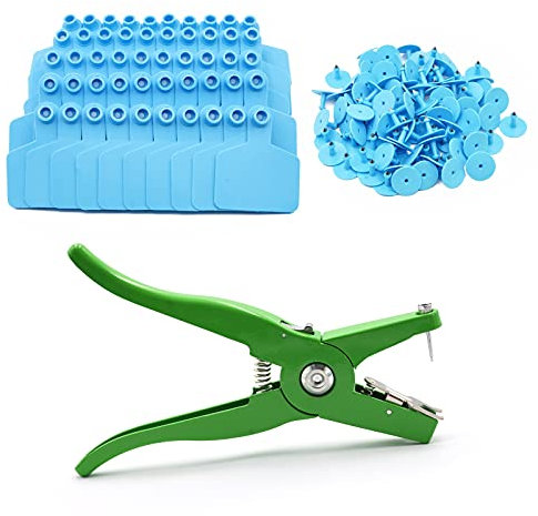 M.Z.A - Etichette per orecchie in TPU, con pinza, etichette blu, 100 pezzi, per bestiame, per capre, pecore, maiali, mucche, bovini, vitelli
