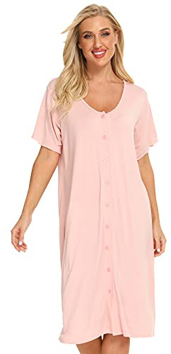 Jecarden Chemise de nuit confortable à manches courtes pour femmes, pour la maternité et pour le jour de l’accouchement à l’hôpital, rose, XL