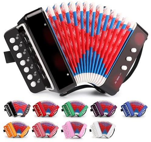 Kids Accordion, 10 Keys Control Mini Accordion Toy Gifts Easy to Play for kids Children Beginners Lightweight Musical Instrument Developmet Fit for 3 years and over(black)