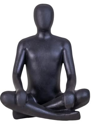 IDYL Moderne Skulptur Figur Sandsteinguss Sitting Man Crossed Legs | wetterfest | Farbe schwarz | Masse 22x18x28 cm | Dekorationfigur für jeden Wohnbereich, Balkon und Garten