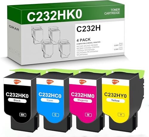 GIKAR C232H Tonerkartuschen kompatibel für Lexmark C2325 C2325dw MC2325adw C2425 C2425dw MC2425adw C2535 C2535dw MC2535adwe MC2640adwe für Lexmark C232HK0 C232HC0 C232HMN 0 C232HY0, 4er-Pack
