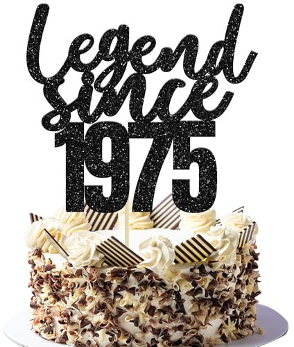 Gyufise 1 Pack Legend Since 1975 Cake Topper Black Glitter 50th Birthday Cake Decoration Happy Birthday Cheers to 50 Years for 50th Men Women Birthday Party 50 and Fabulous Party Decoration Supplies