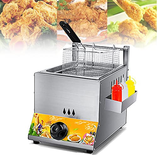 Deep Fryer,Friggitrice A Gas,Friggitrice Professionale da Banco a Gas da Banco in Acciaio Inossidabile Frittura Cestello Staccabili,per Domestica Commerciale,6L