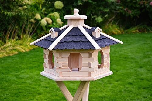 Deko-Shop-Hannusch Vogelhaus aus Holz unbehandelt zum selbst gestalten, bemalen, wahlweise mit Solarbeleuchtung und Ständer, wetterfestes Bitum, XXL, Vogelhäuschen (Standard mit Solar, Schwarz)