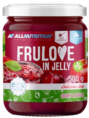 ALLNUTRITION Zuckerfreie Marmelade - Frulove In Jelly Cherry & Apple - Low Carb Früchte in Gelee - 80% Fruchtgelee Kalorienarmer Aufstrich - Zuckerfreie Marmelade - Veganerfreundlich - 500g