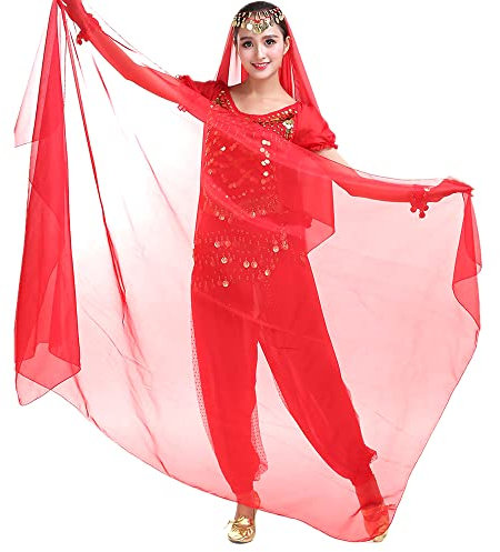 Hayaww Bauchtanzschleier Schal, Damen Chiffon Bauchtanz Schal Schleier Damen Bauchtanz-Schal Damen Bauchtanzschleier Womens Bauchtanz-Schal, 2.2x1.2m, FüR Show, Party, Feier, Unterhaltung, Proben(Rot)