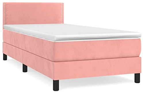 vidaXL Boxspringbett mit Matratze Polsterbett Einzelbett Bett Hotelbett Bettgestell Bettrahmen Lattenrost Schlafzimmerbett Rosa 100x200cm Samt