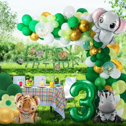 3. Geburtstag Junge Mädchen 3 Jahr Dschungel Geburtstag Dekoration Waldtiere Folienballon, Safari Folienballon Kindergeburtstag Deko Wild Dschungel Deko,Tiere Luftballon Geburtstagsdeko