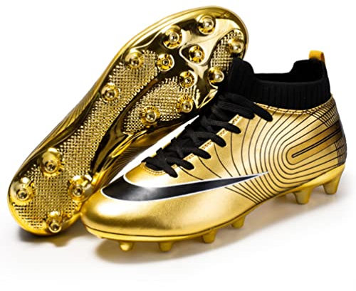 IFIKK Zapatillas de fútbol para hombre High Top Spike Cleats Athletics Unisex Niños Profesional Entrenamiento, dorado, 37 EU