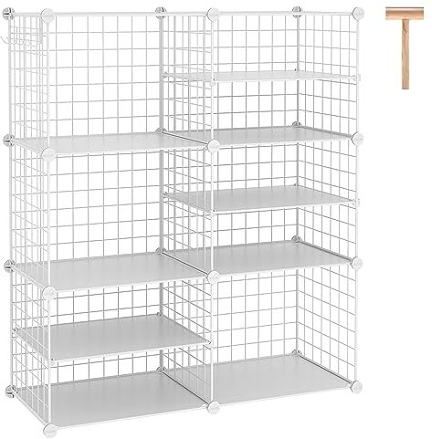 C&AHOME Wire Cube Storage Unit, Interlocking Metal Wire Organizer with Divider, Modular Cabinet, Bookcase for Closet Bedroom Kid’s Room, Includes Rubber Mallet, White UWCSIM06W