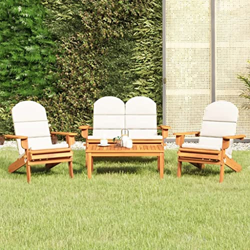 Hommdiy Deckchair Adirondack Stuhl 4-TLG. Garten-Lounge-Set Adirondack Massivholz Akazie Cremeweiß