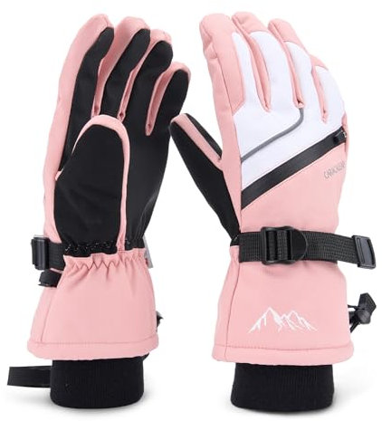 Caracaleap Skihandschuhe Männer Frauen Schnee Handschuhe Winddicht Winter Wasserdicht Rosa M