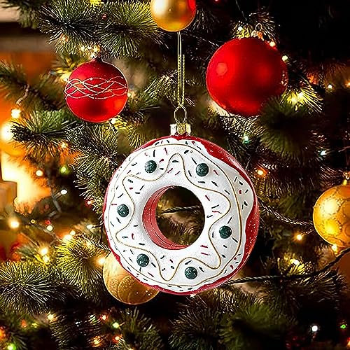 Outdoor Weihnachtsdekorationen Weihnachtskugel Weihnachtsbaum Rot und Weiß Hubschrauber Donut Dekoration Kleiner Anhänger Kristall Girlande für Kronleuchter (WH2, Einheitsgröße)