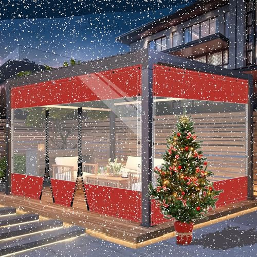SDLLG Bâche de tonnelle transparente - Avec œillets - En PVC - Coupe-vent - 0,5 mm - Imperméable - Pour l'extérieur, les terrasses, le jardin, le balcon - 1 x 4,6 m (H x L) - Rouge - Avec 2 fermetures