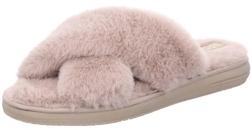 Rohde Damen Pantoffel Hausschuh Pantolette Plüsch Flauschstoff Lodi 7024, Größe:40 EU, Farbe:Braun