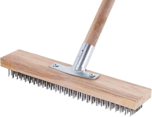Scopa con setole dure, spazzola rigida da 30 cm con manico in legno, spazzola portatile in filo metallico, scopa riutilizzabile da giardino e patio, scopa in filo di acciaio per pulire e preparare il