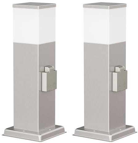 ledscom.de 2 Stück Pollerleuchte POLLY für außen, 35cm, chrom, Steckdose, inkl. G9 Leuchtmittel, 501lm, warmweiß
