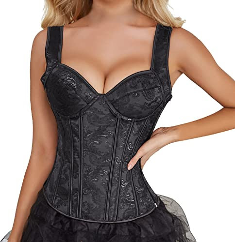 Damen Schwarz Shapewear Korsett Vintage Gothic Vollbrust Corsage Top mit Träger Damen Große Größen Schnürt Sich Corsage Korsett Vollbrust Korsett Piraten Kostüm