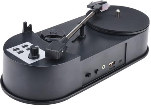 KIKAPA Convertisseur de Lecteur de Platine Vinyle Portable 33/45 TR/Min pour Enregistrer des Disques de Musique Vinyle sur Carte MP3 TF/USB, Accessoires de Haut-Parleurs Intégrés