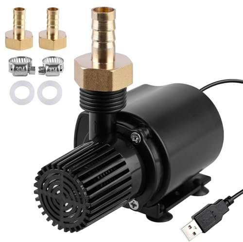 Vegena Mini bomba de agua, sumergible, bomba de agua sumergible, 500 L/H, bomba de acuario, CC 5 V, USB, bomba de agua para acuario, ultrasilenciosa, con cable de alimentación de 1,5 m, 2 boquillas de